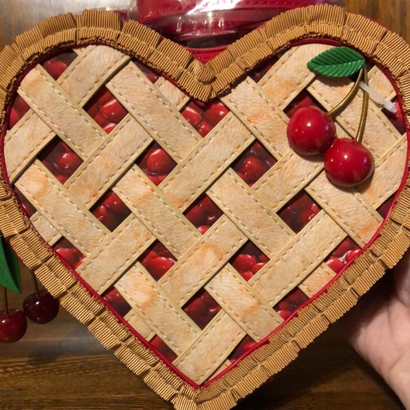 NWT-Betsey Johnson-Kitsch-Sweet As Cherry🍒Pie🥧Crossbody Bag-🍒Pin & 🥧Recipe-$118 - Picture 2 of 16